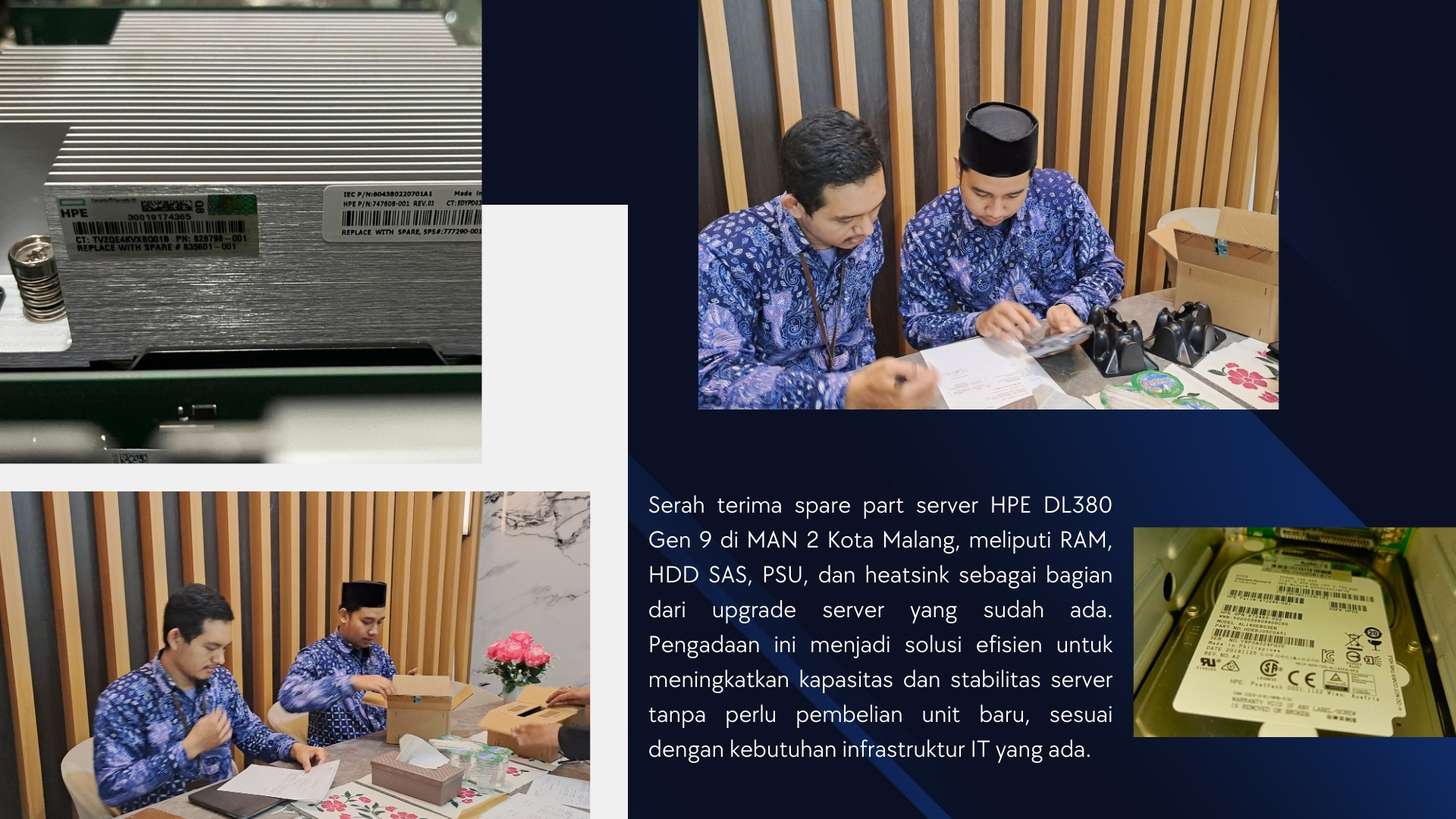 Serah terima spare part upgrade server HPE DL380 Gen 9 di MAN 2 Kota Malang