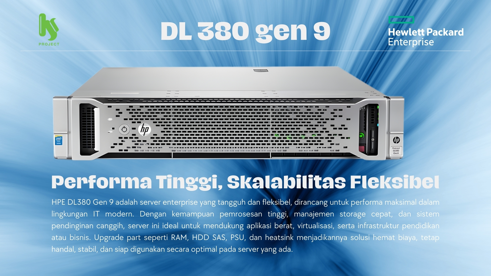 Server HPE DL380 Gen 9 di dalam rack server enterprise yang digunakan di MAN 2 Kota Malang