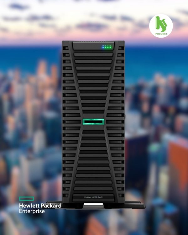 hpe-proliant-ml350-gen11-silver-4410y-p53566-371-kjs HPE ProLiant ML350 Gen11 Silver 4410Y tower server dengan Intel Xeon Silver 4410Y, 32GB DDR5 ECC, dan chassis 8SFF.