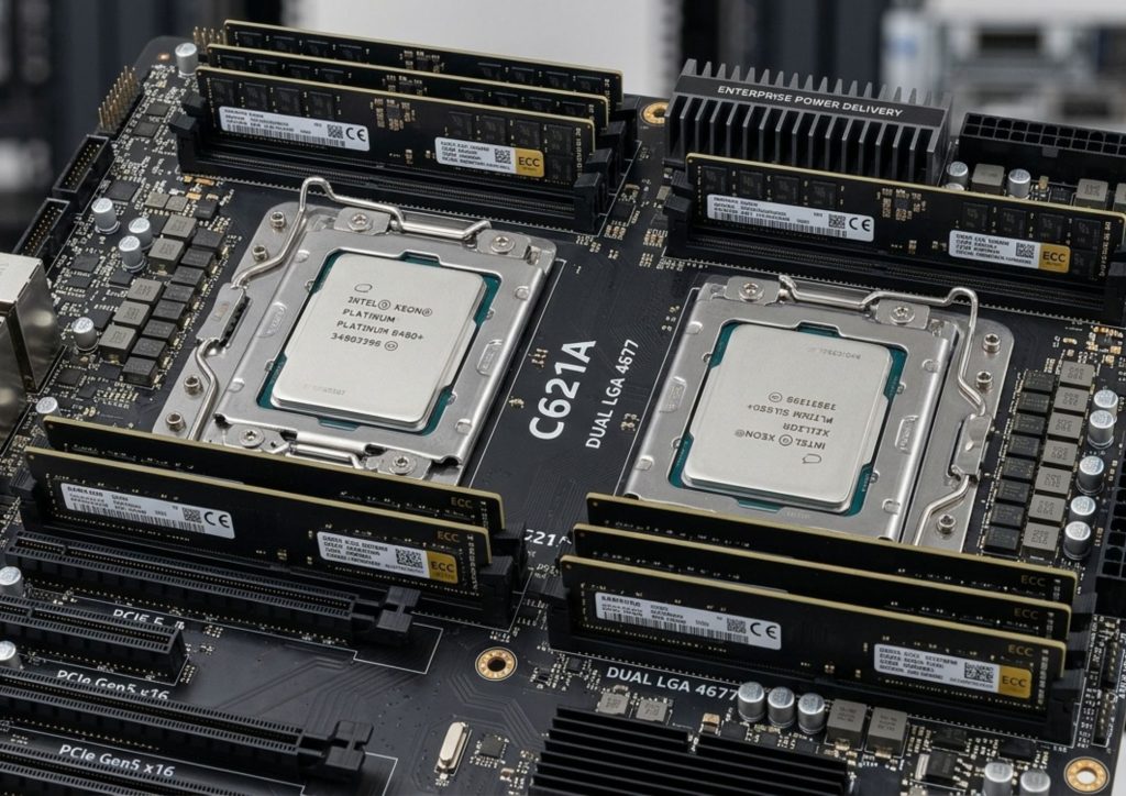 Processor Intel Xeon pada motherboard enterprise server